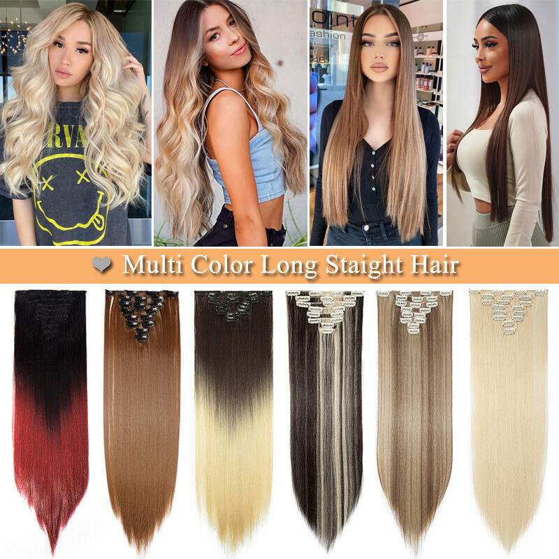 CLEARANCE 8PCS Clip In 100% Real Hair Extensions Thick Full Head as Human Hair