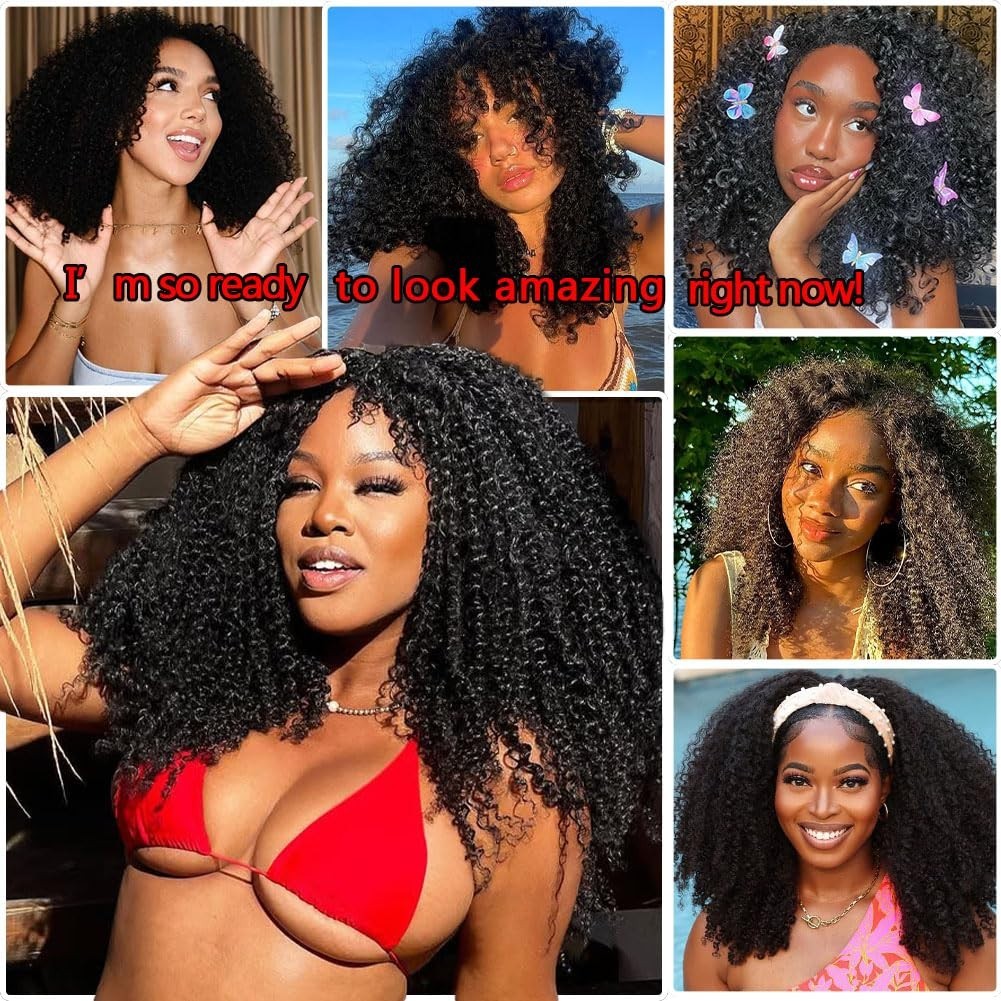 200 Density Kinky Curly Half Wig – 3 in 1 Glueless Flip Over Wig, 20 Inch, Draws
