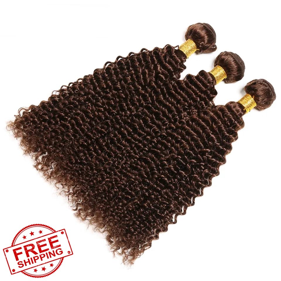Raivide Chocolate #4 Dark Brown Curly Bundles 14 16 18 Inch