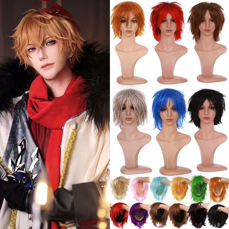 US Unisex Men Boys Anime Short Wig Cosplay Party Straight Hair Costume Full Wigs