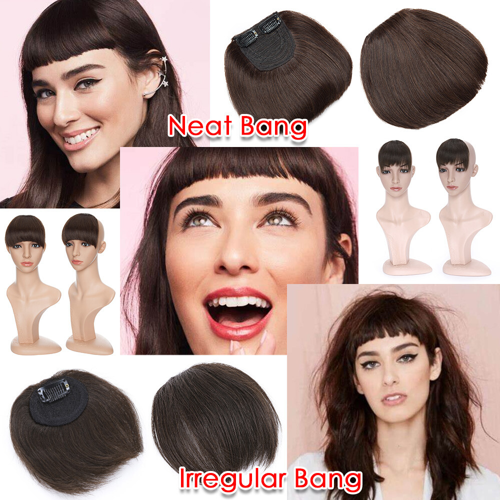 Black REAL Remy Bangs Clip In Human Hair Extensions Side Fringe Front HairPiece
