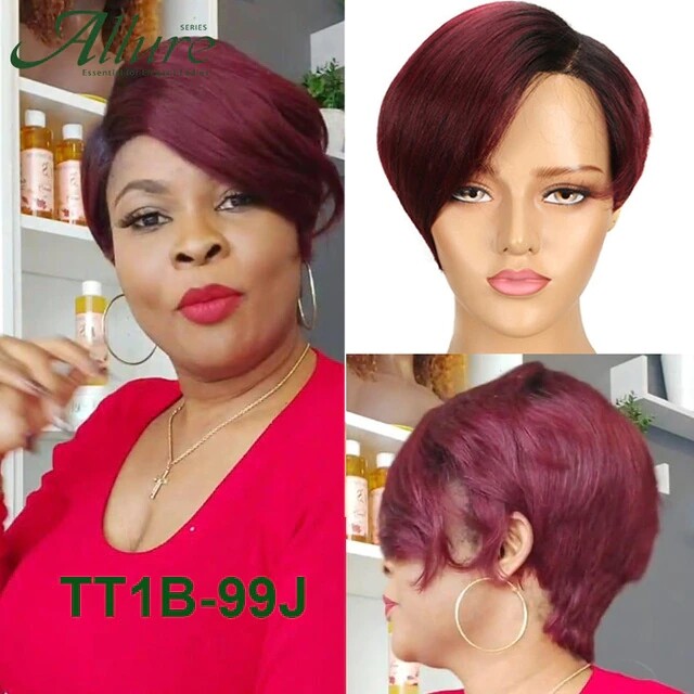 1B/99J Burgundy Pixie Cut Bob Wig Straight Lace Front Wigs Human Hair Short Bob