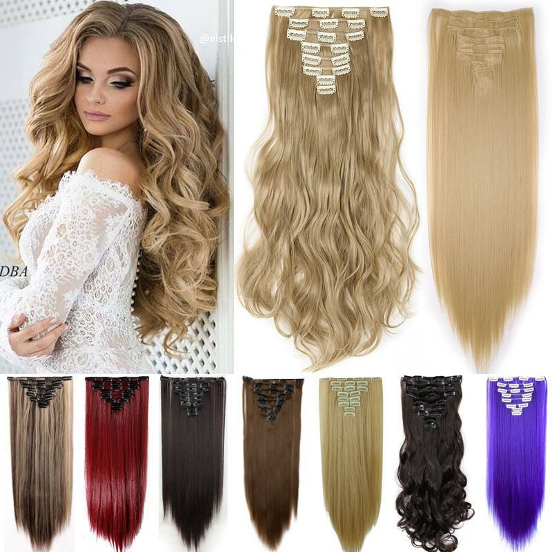 Natural 100% Real Long Curly Clip in Hair Extensions As Human Straight Full Head