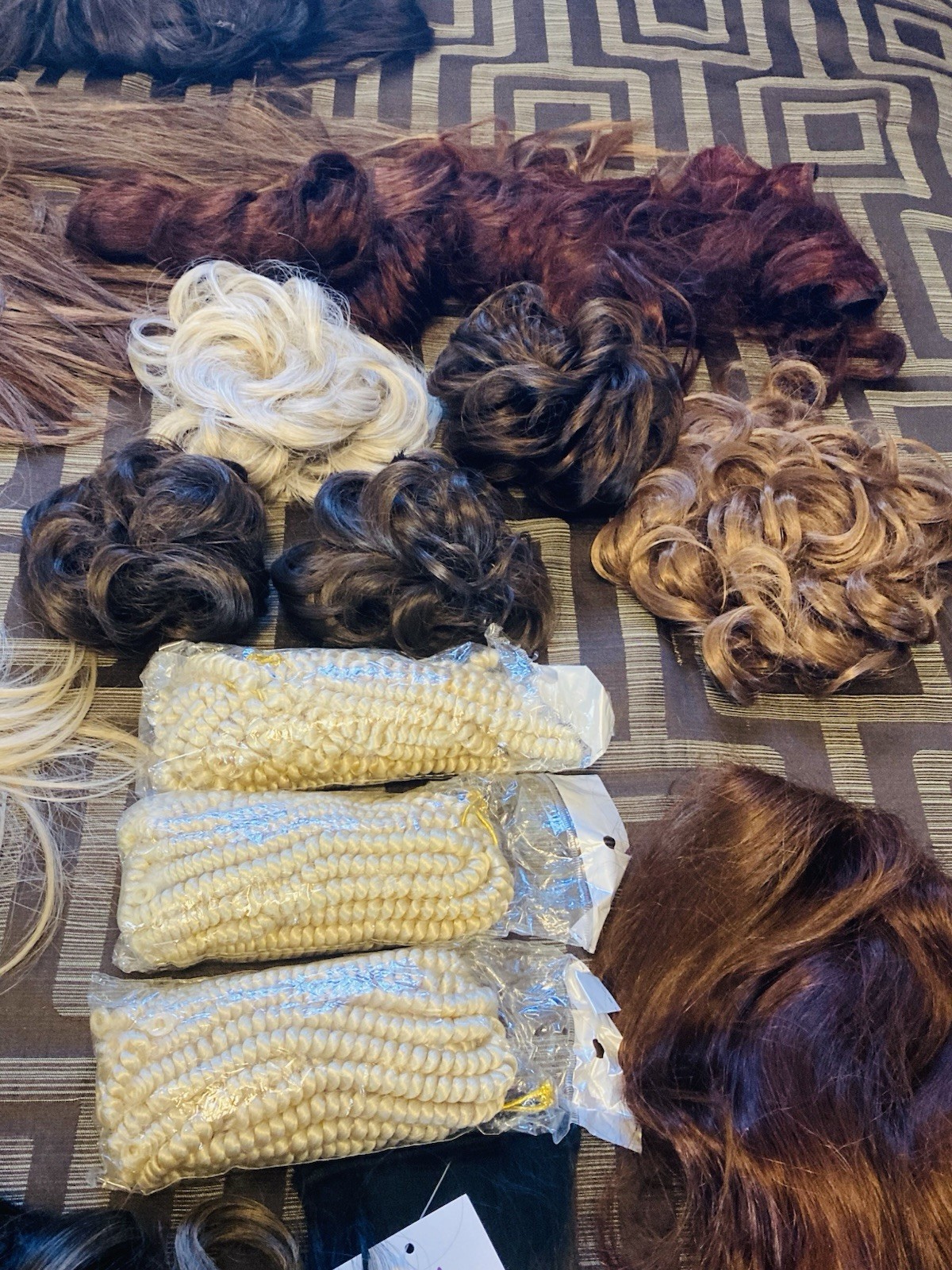 Bulk Lot 20+ Synthetic Hair Pieces Extensions Buns Braids Mixed Colors Cosplay