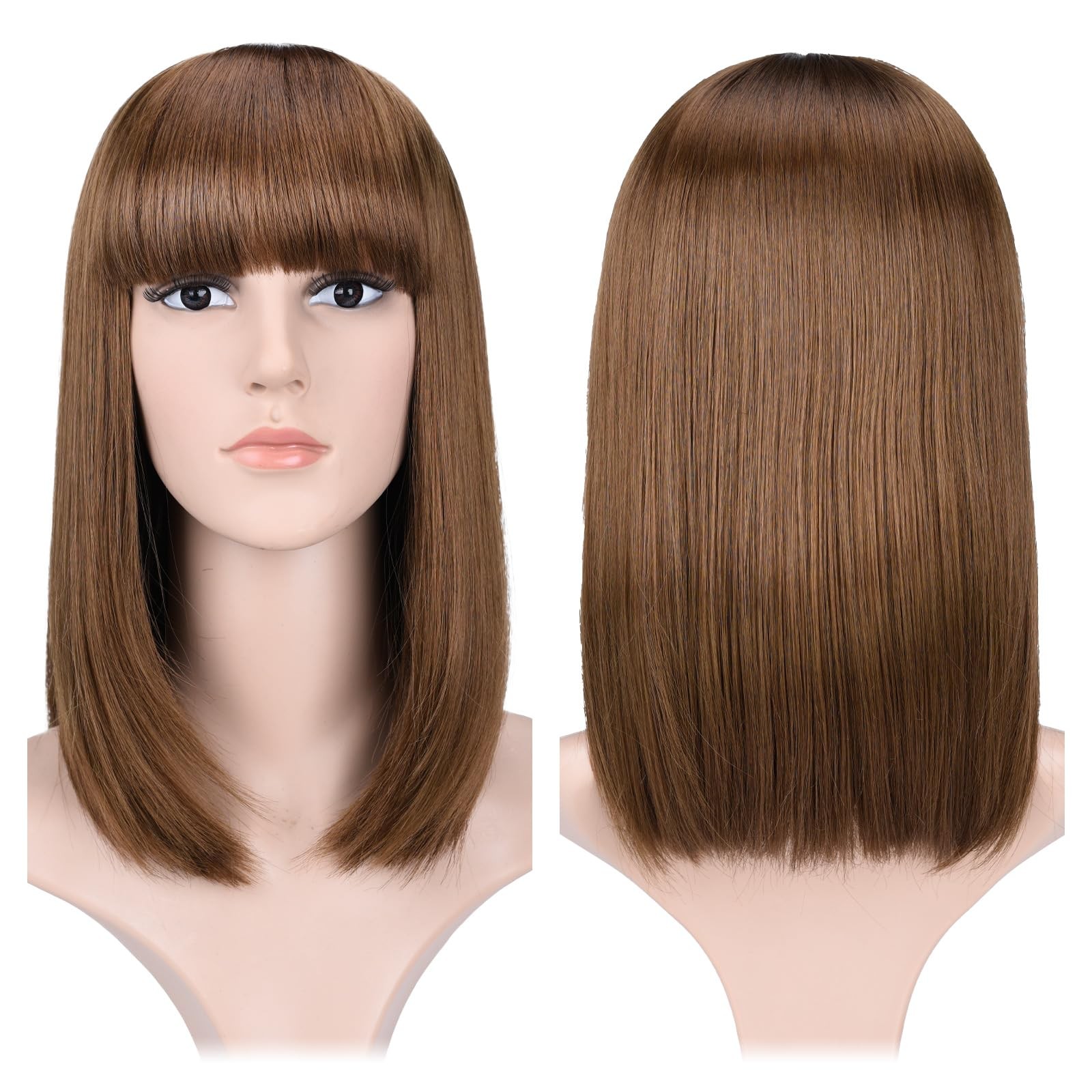 Syxlcygg Bob Wig Brown Short Wigs Flame Retardant 14 Straight Silky Fluffy