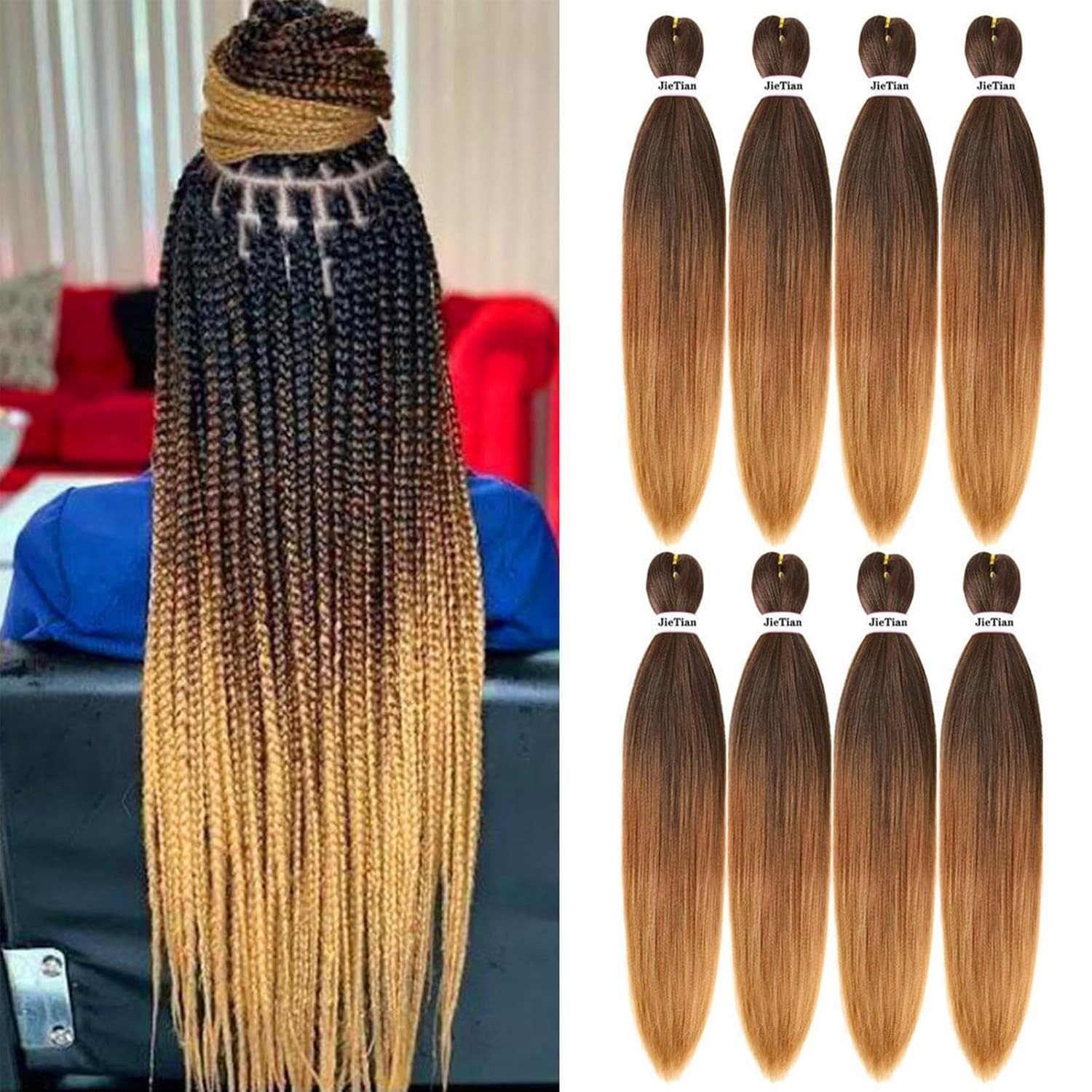Pre Stretched Braiding Hair Ombre 30 Inch 8 Packs Synthetic Crochet Braids Hot W