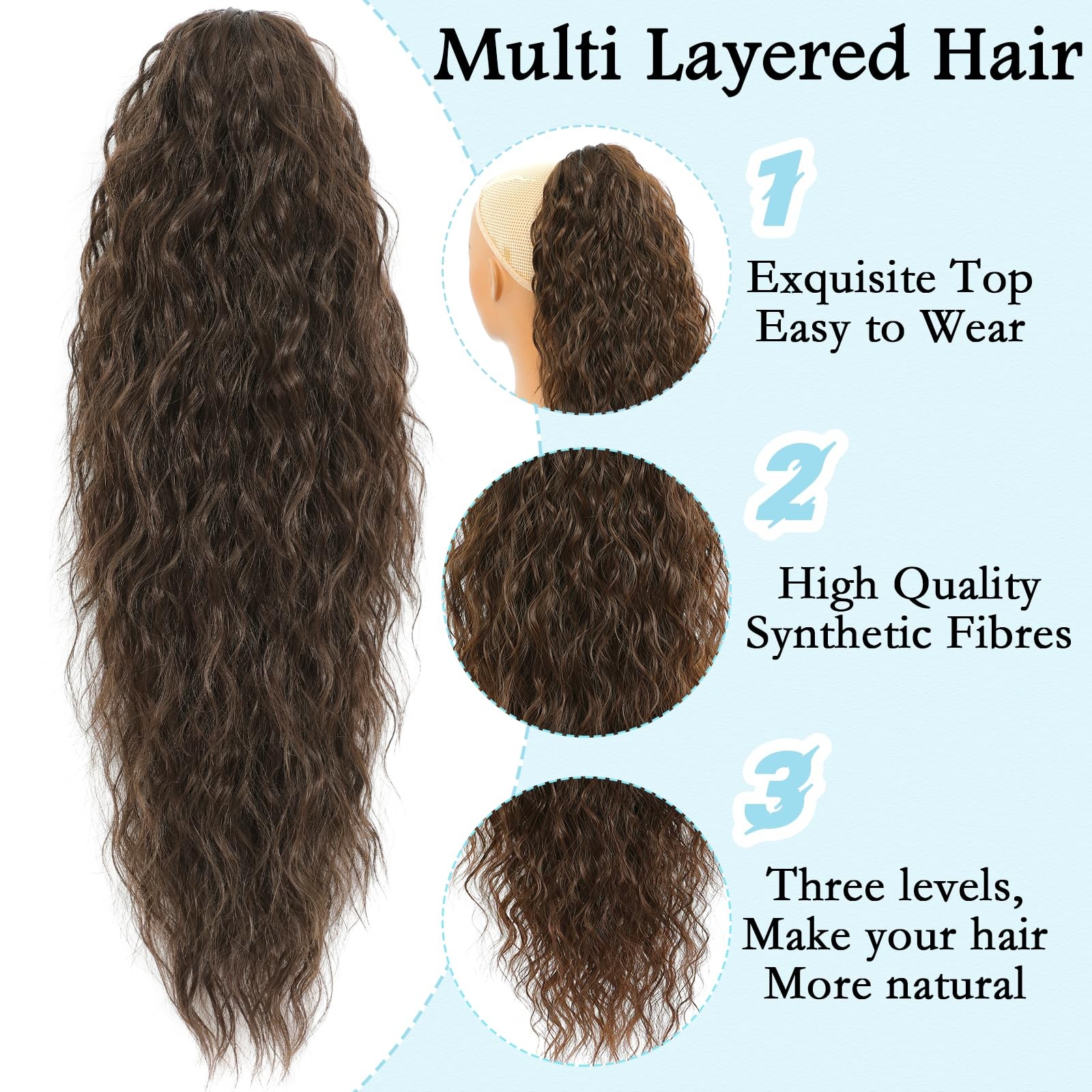 LEDIZE Ponytail Extension, Claw Clip on Pony tails 18 Inch, Chocolate Brown