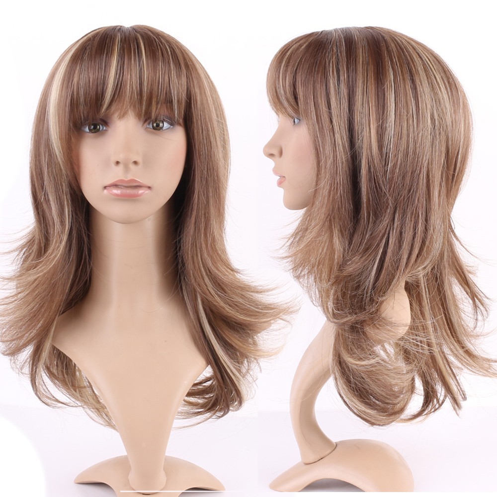 Women Long Wig with Bangs NEW Curly Wavy Stylish Party Costume Hair Full Wigs US
