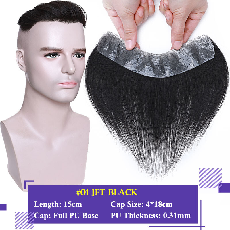 PU Skin Topper Men Toupee Human Hair Replacement System Forehead Hairline/Pieces