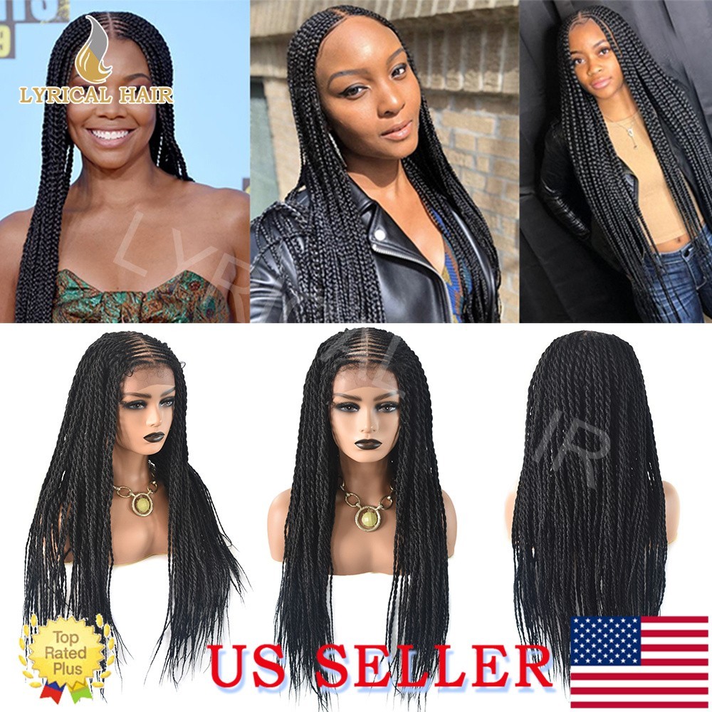 Micro Twist Swiss Lace Front Box Hand Braided Wigs For Women Synthetic Baby Hair