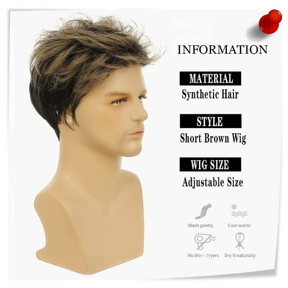 Blonde Mix Black Men Wigs Short Layered Wig for Male Guy Halloween Cosplay Pa…