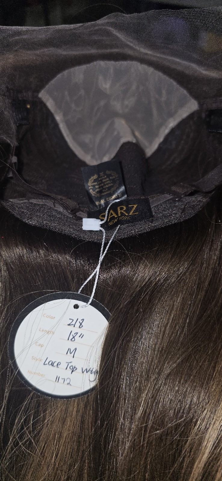 SARZ New York Sheitel Wig Lace Top Human Hair 18in 2/8 Brown Medium