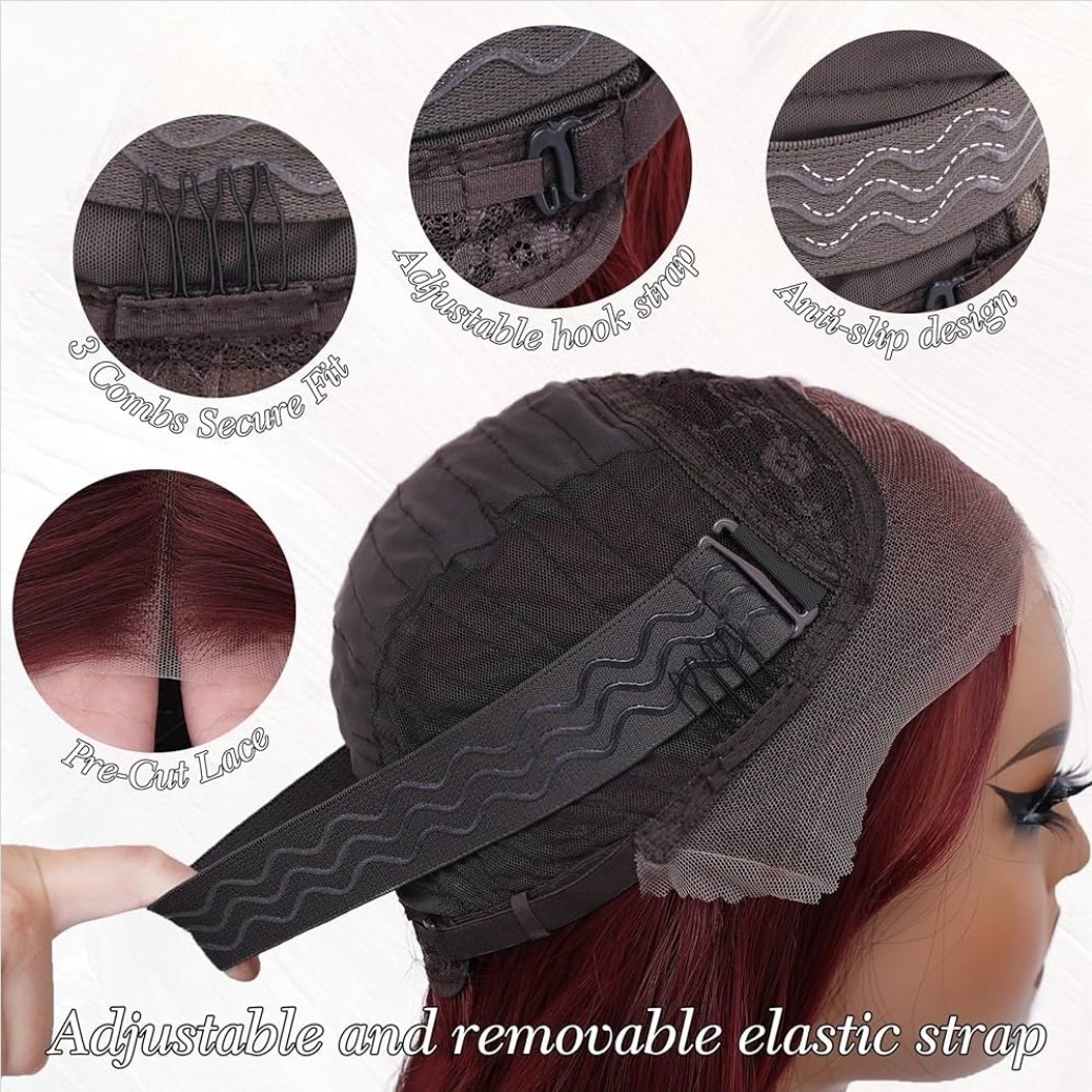Hd Lace wig Wine Red Wig with Heat Resistant Natural Blended Hair Glueless