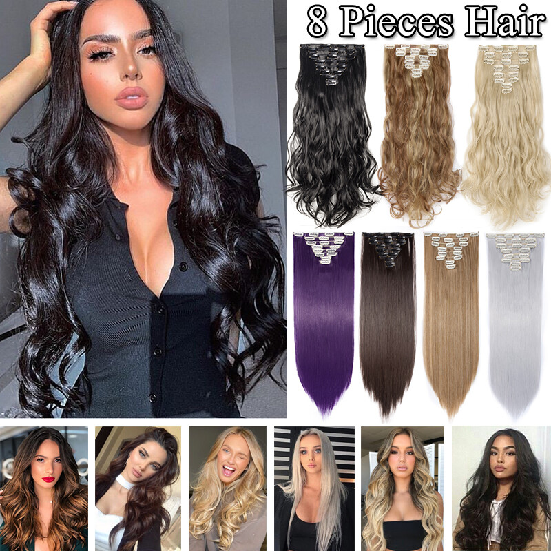 CLEARANCE 8PCS Clip In 100% Real Hair Extensions Thick Full Head as Human Hair