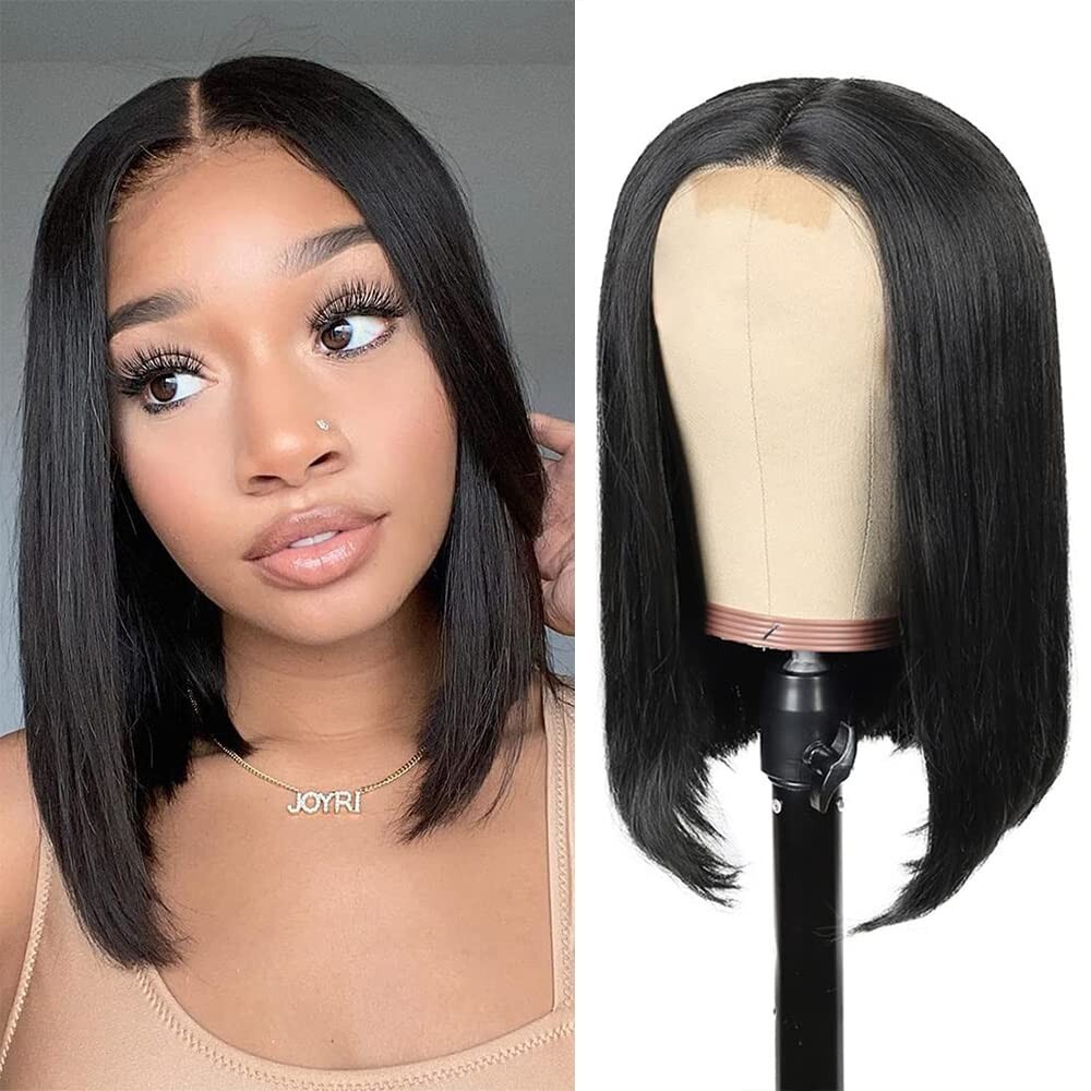150% Density Brazilian Human Hair 2*6 Lace Closure Bob Wig 10-18inch Middle Part