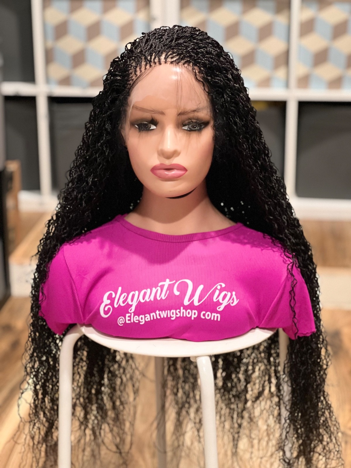 Braided water wave wig made on a full lace wig.length is 30”long. Black.