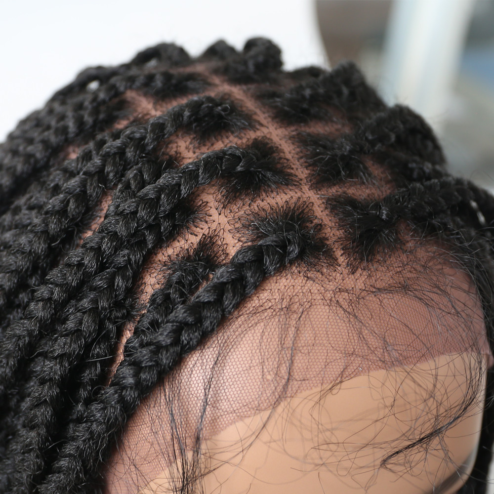 Hand Tied Lace Front Lightweight Box Braids Women Wig Synthetic Wavy Hair 29″ US