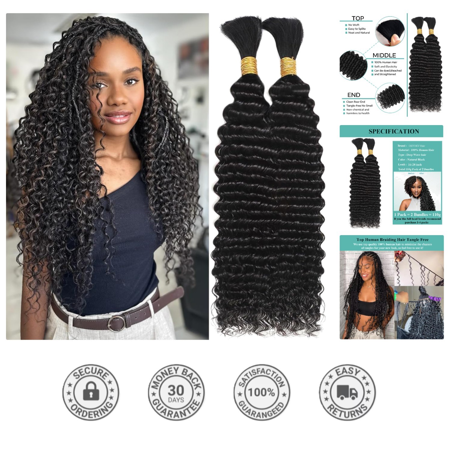 Effortless Style with 110g Deep Wave Human Hair – 2 Bundles for Bohemian Looks