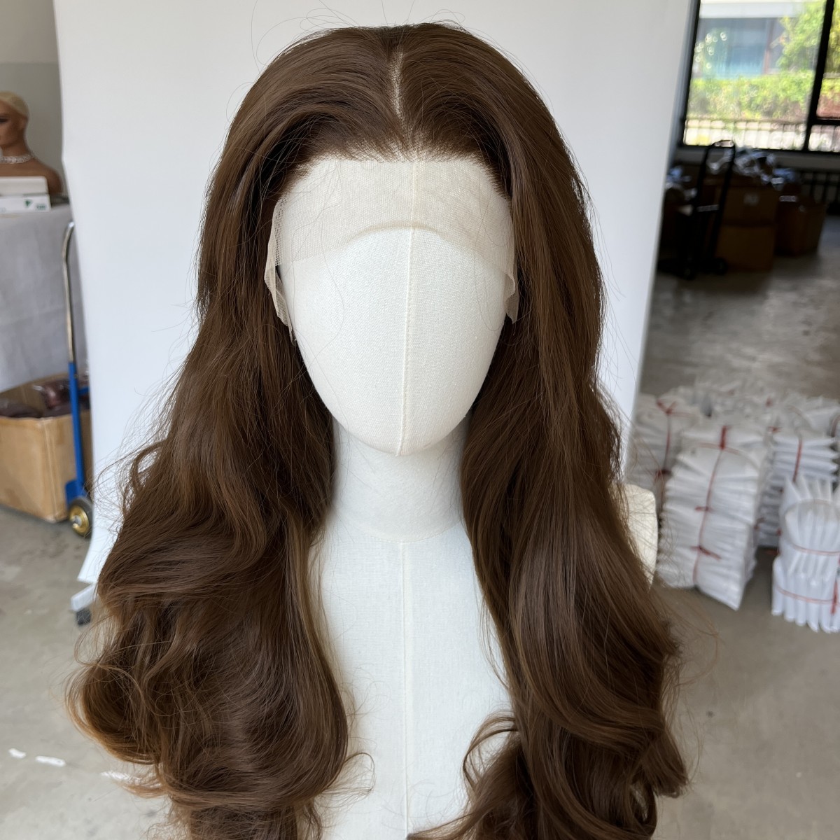 Women Brown Long Wavy Pre Plucked Lace Frontal Wig Heat Resistant Hair