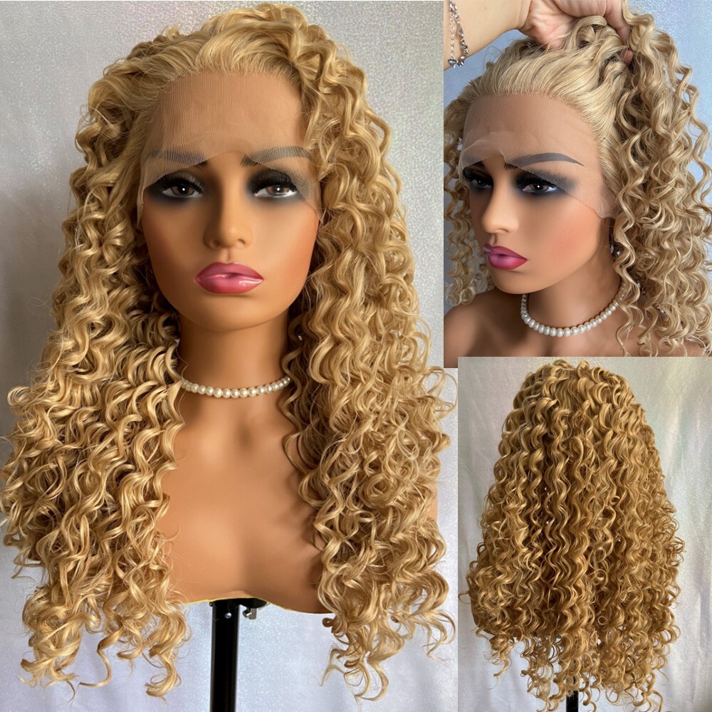Heat Resistant Fiber Lace Front Wig Long Curly Blonde Heat OK 27-613 Women