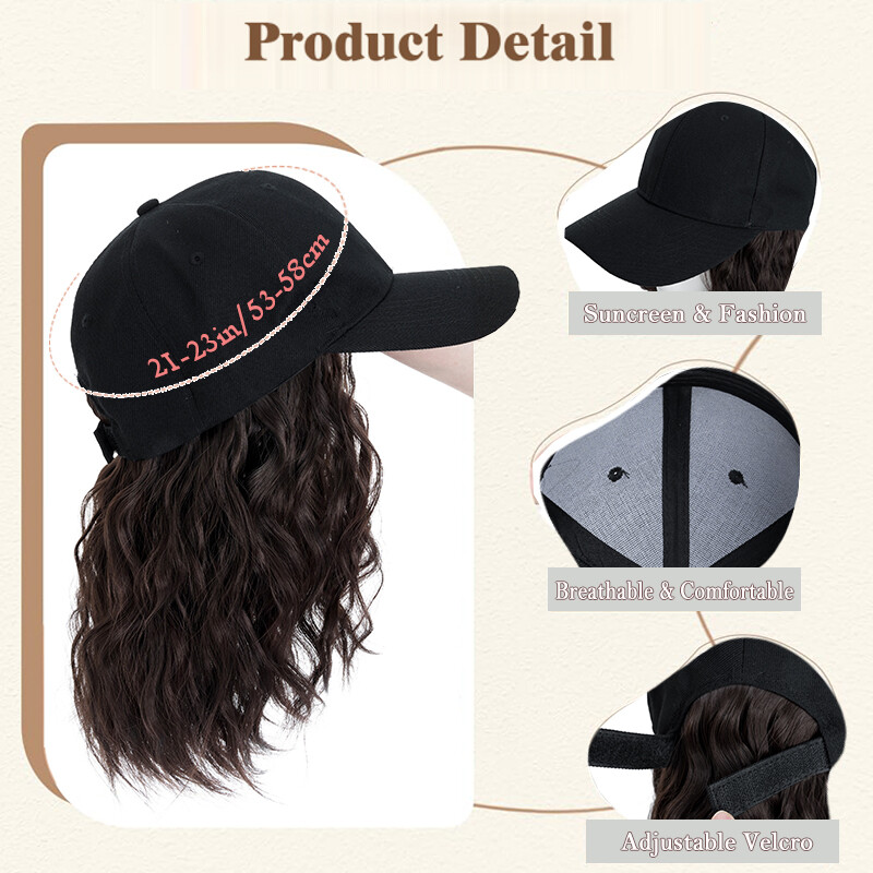 Baseball Hat Cap with Hair Extensions Synthetic Long Curly Ponytail Natural Wavy
