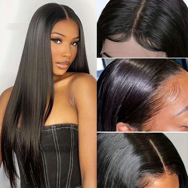 “26 Inch Lace Front Human Hair Wig Straight Brazilian Glueless 180% Density”