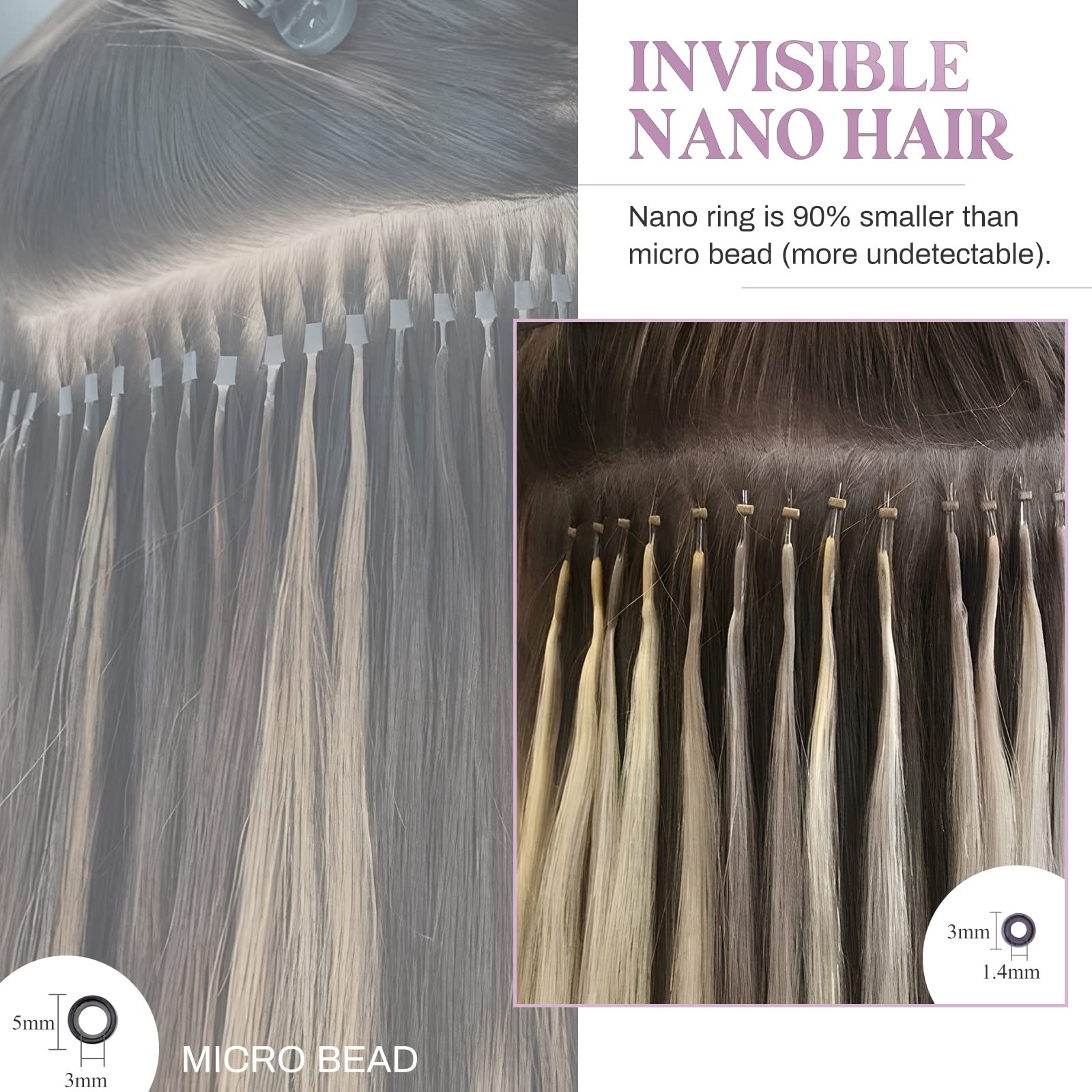 My-Lady Nano Bead Hair Extensions Human Hair Invisible Nano Ring Hair