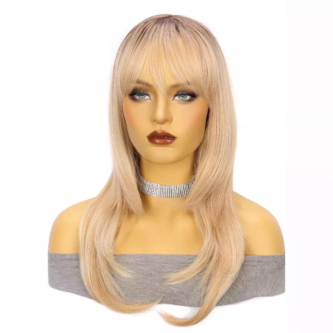 Ombre Blonde Layered Fashion Machine Made Rose Net Synthetic Wig for Women