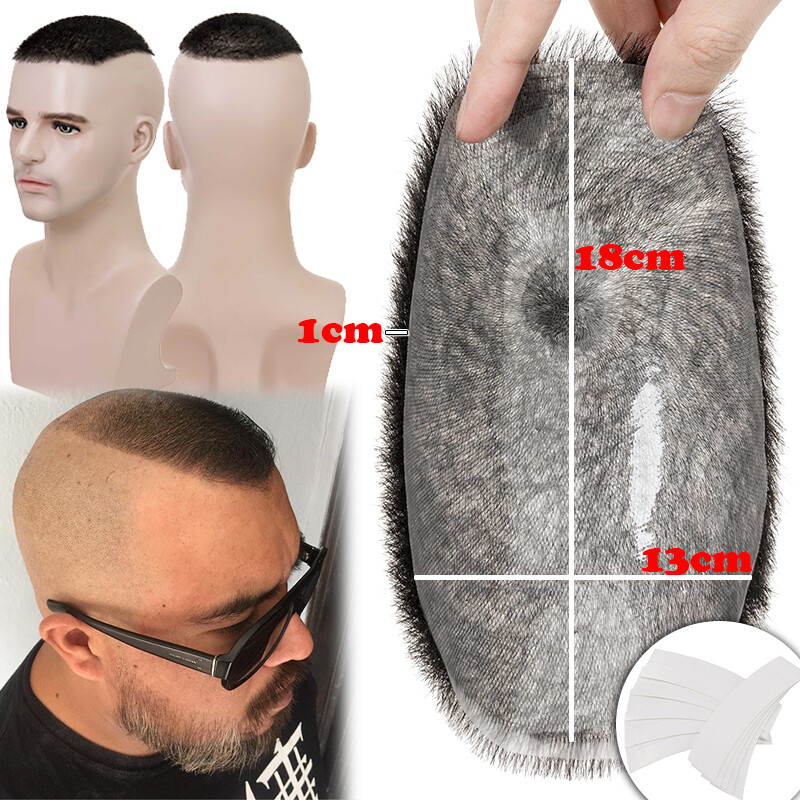 Men’s Toupee 100% Remy Human Hair Extensions Hairpiece Topper Buzz Cut 1cm