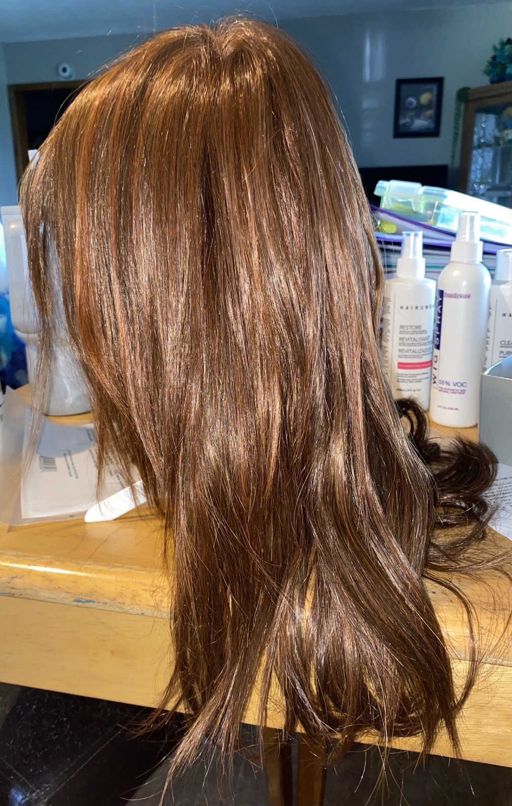 Synthetic Wig, Shoulder Length, Red-brown, Care Instructions & Products Included