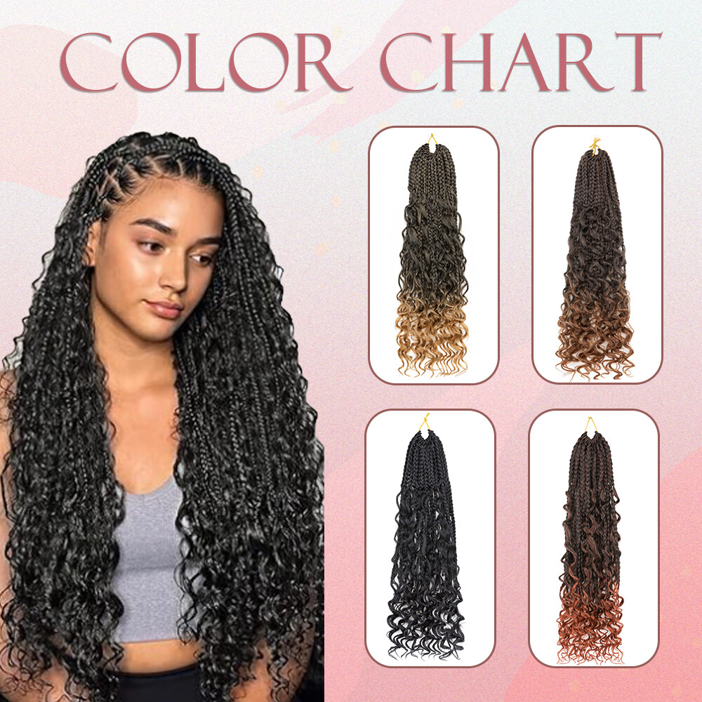 14 Inch Goddess Box Braids Crochet Hair Bohomian Crochet Box Braids Curly Ends