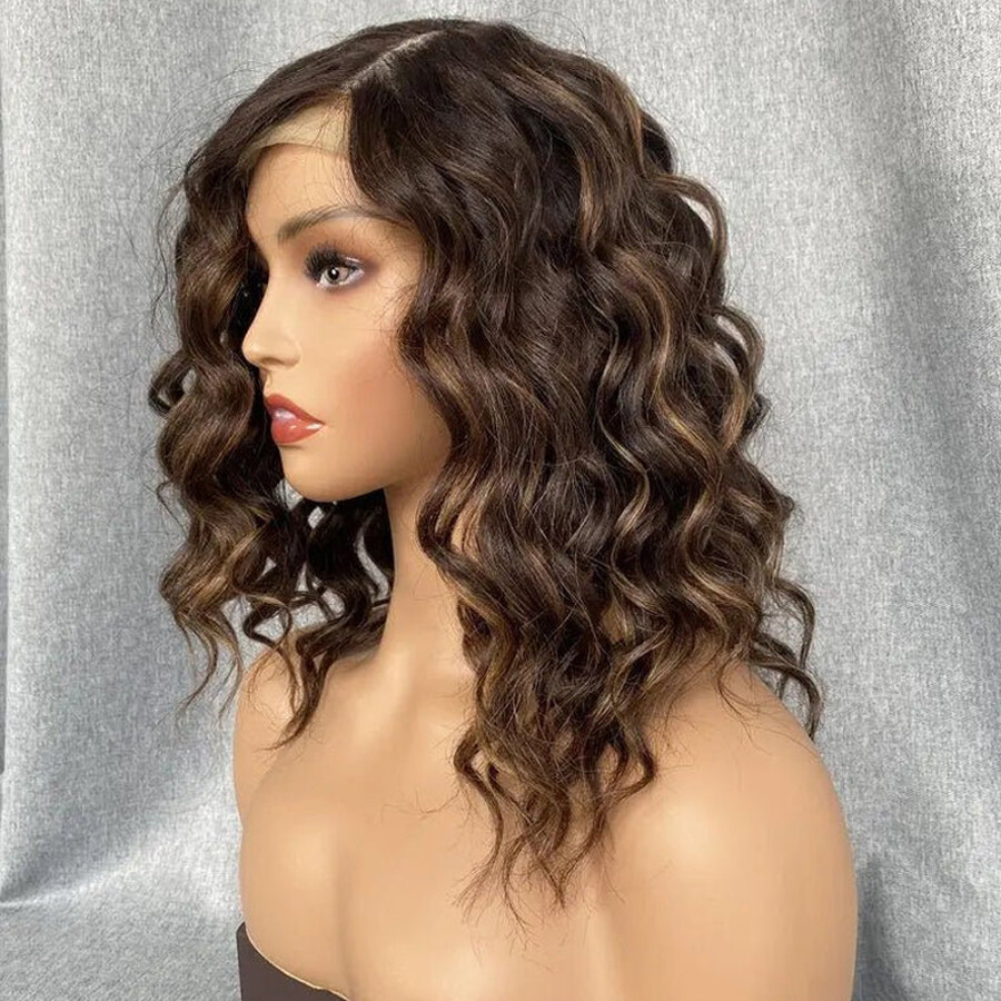 Ombre Brown Highlight Blonde Brazilian Remy Human Hair 13X4 Lace Front Wigs Wavy