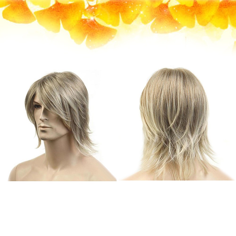 Side Fringe Short Hair Net Wig High Temperature Wire Mens Hairpiece Wigs Man