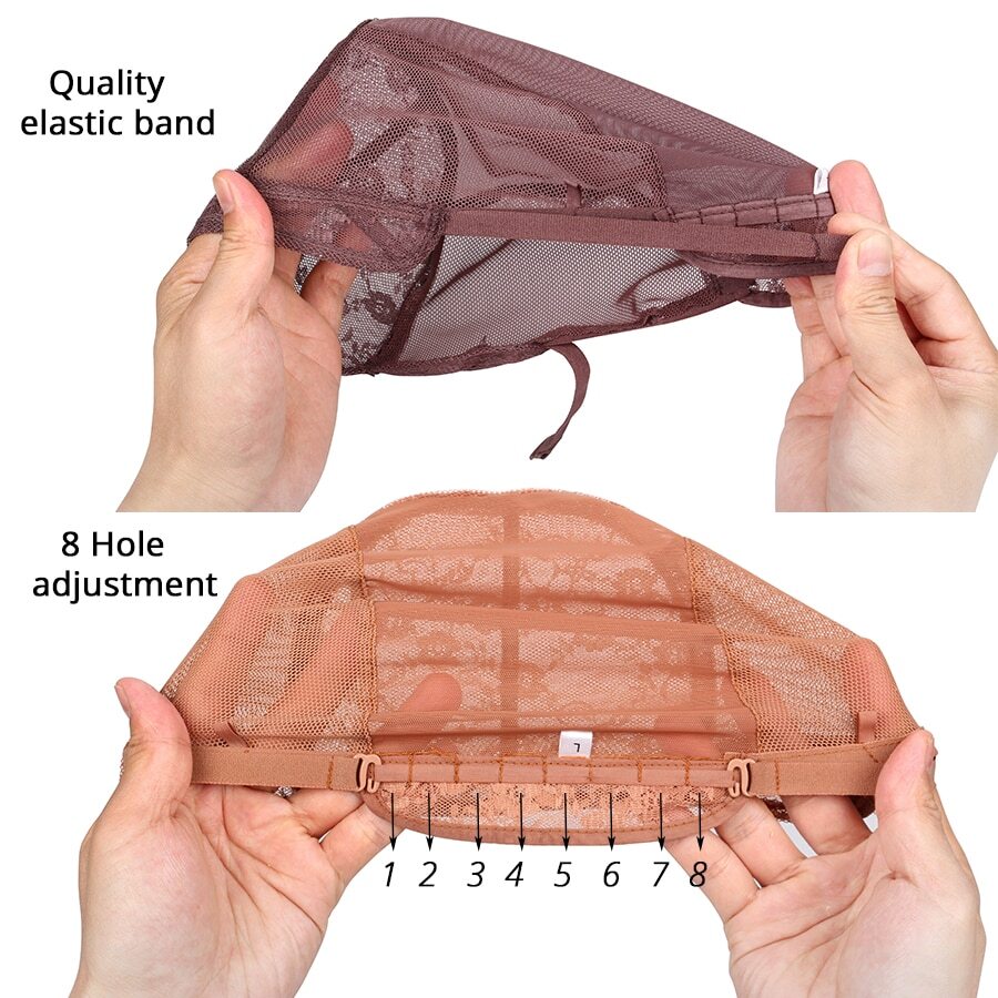 Adjustable Lace Wig Caps Invisible Mesh Weaving Hairnets With Strap 3 Pcs/Lot