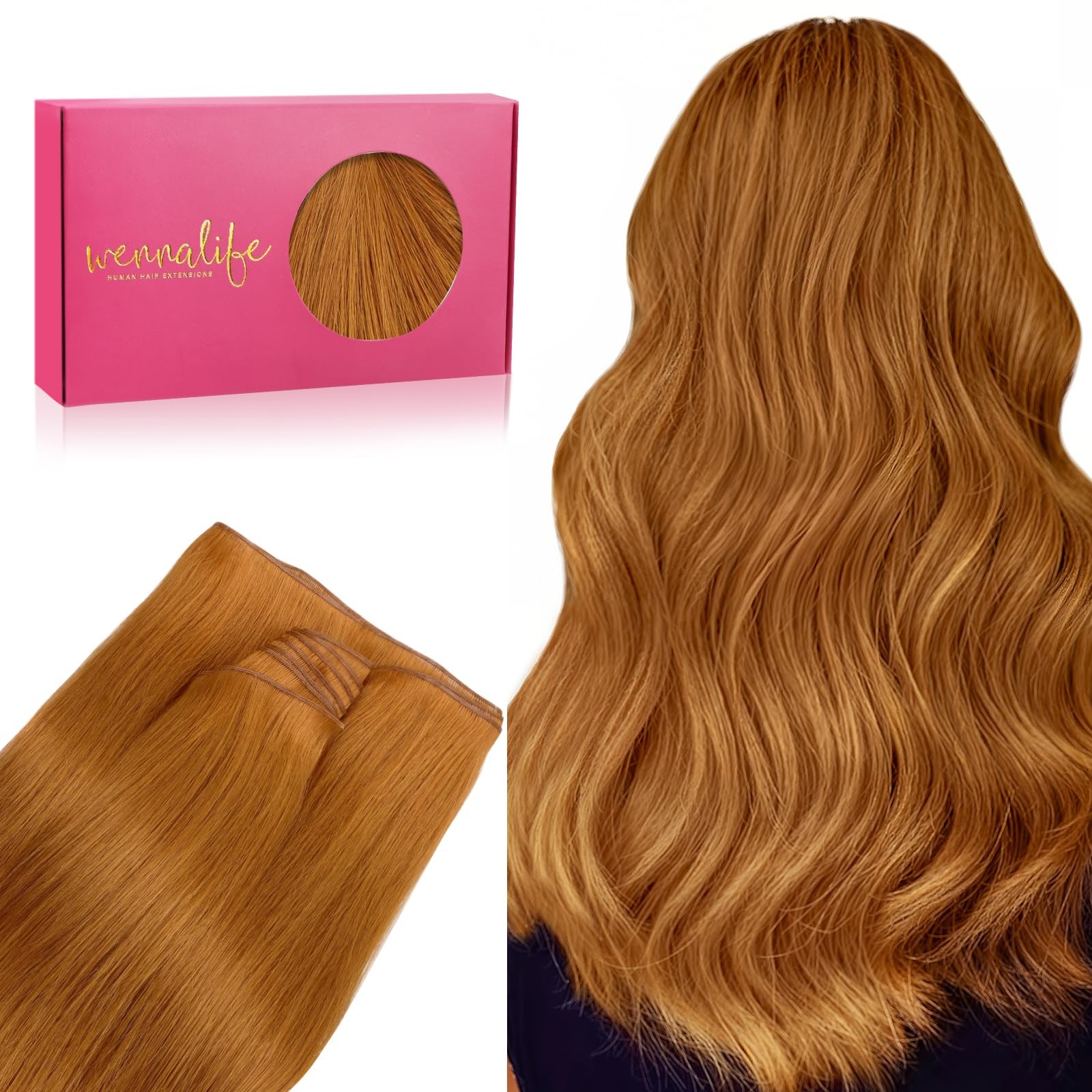 Sew in Weft Hair Extensions 50g 16″ Auburn Ginger – Natural Luxury Remy