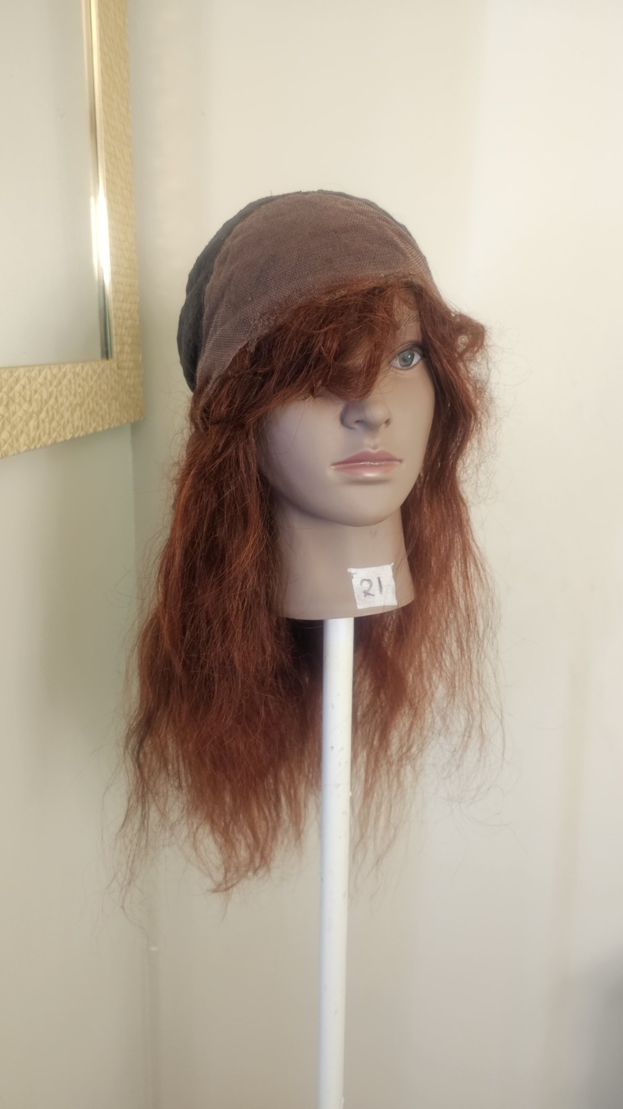High-Quality Regular Top 24″ Copper Red Wavy 150% Virgin Human Hair Lace Wig
