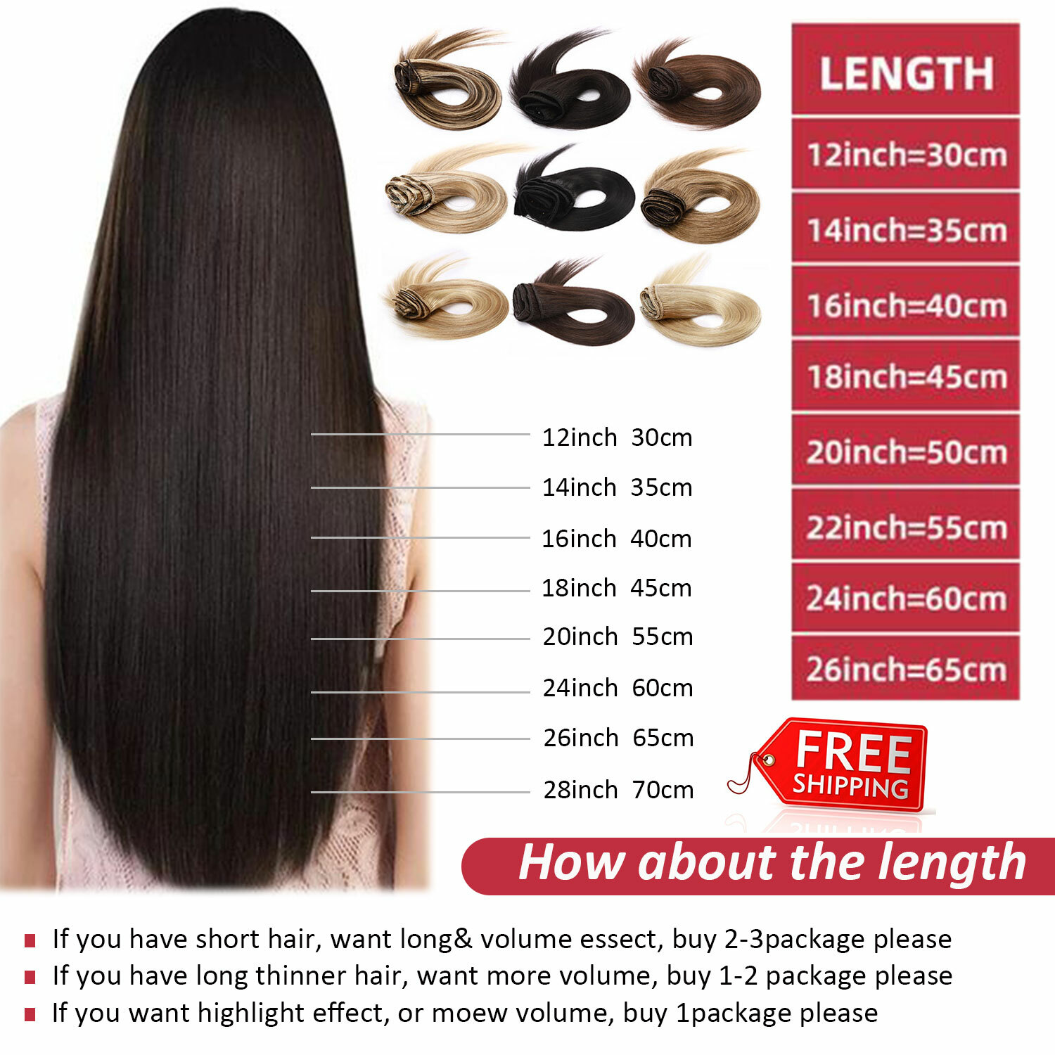 CLEARANCE Clip In 100% Human Hair Extensions 8 PIECES Standard Full Head Weft US