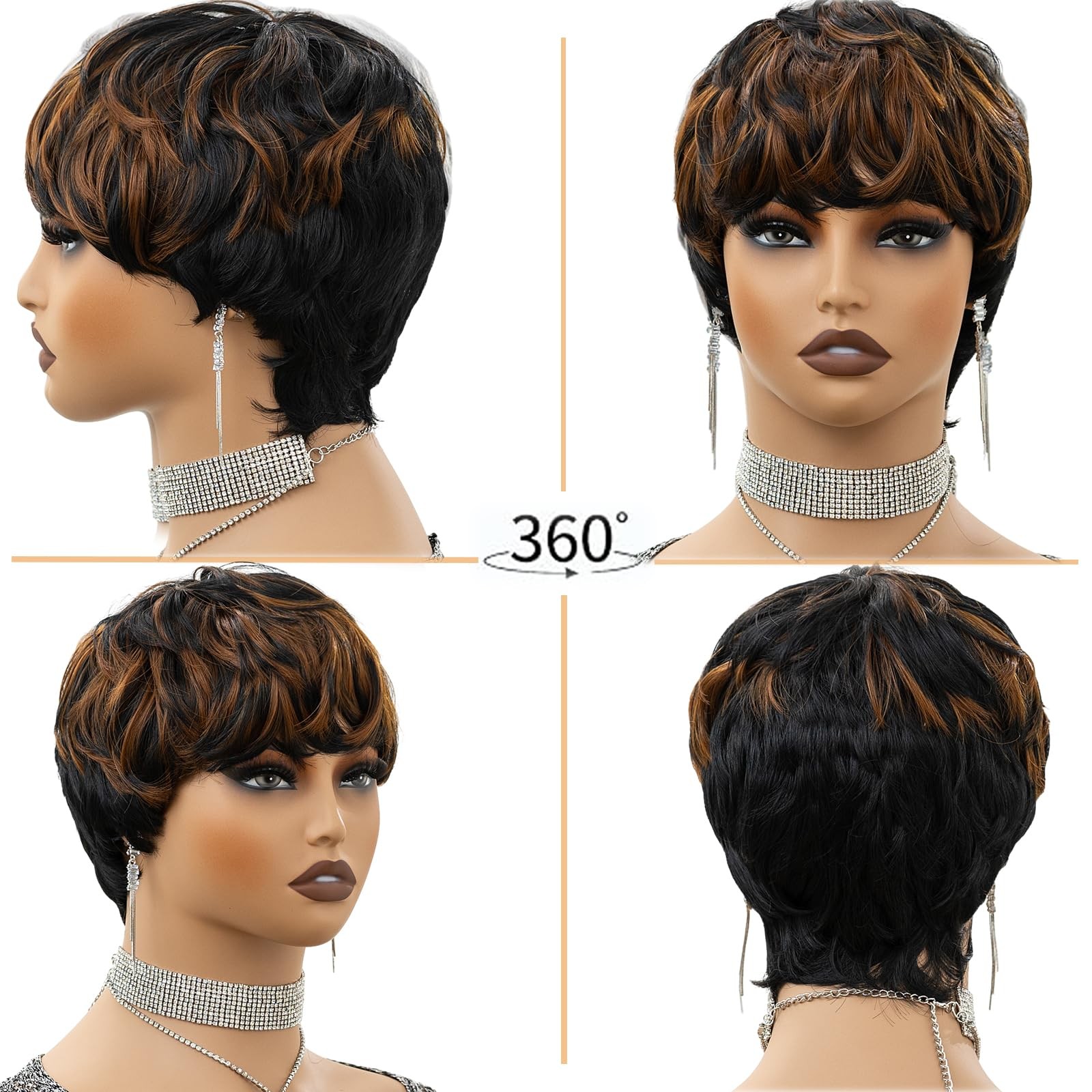 Straight Short Wigs for Black Women Ombre Auburn/Black 22.5 Inch, Brown