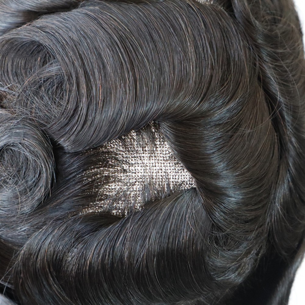 Mens Human Hair Replacement Hairpieces Toupee Poly Skin Lace Hair System