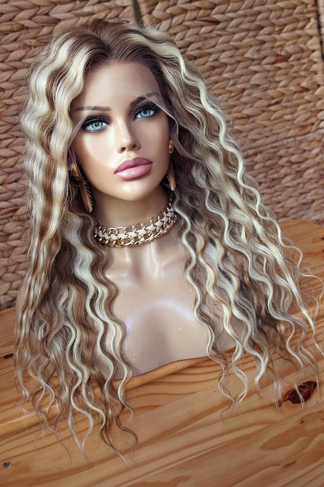 22 Inch Ombre Highlight Blonde Deep Wave Wig 100% Human Hair 13×4 Lace Front Wig