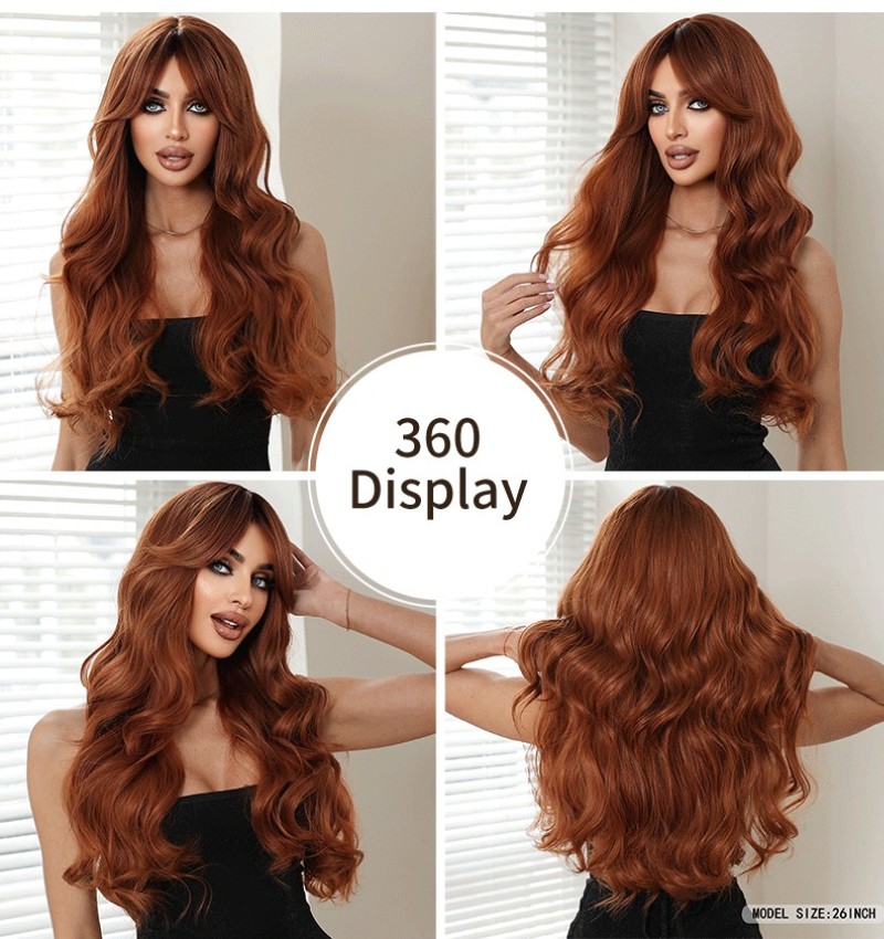 26in Women Brown Long Wavy Wig Heat Resistant Synthetic Cosplay Party