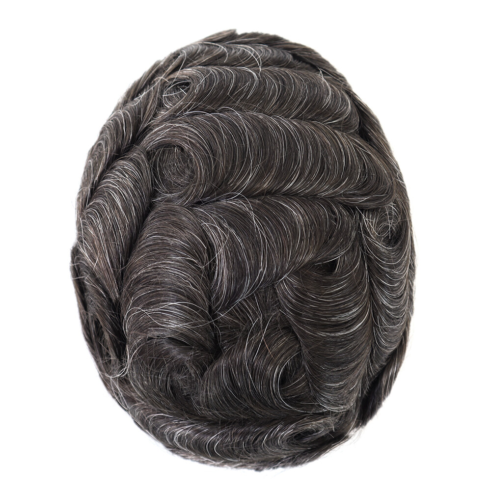 Super Mens Human Hair Thin Skin V Looped Replecement System Hairpieces Gent Wigs