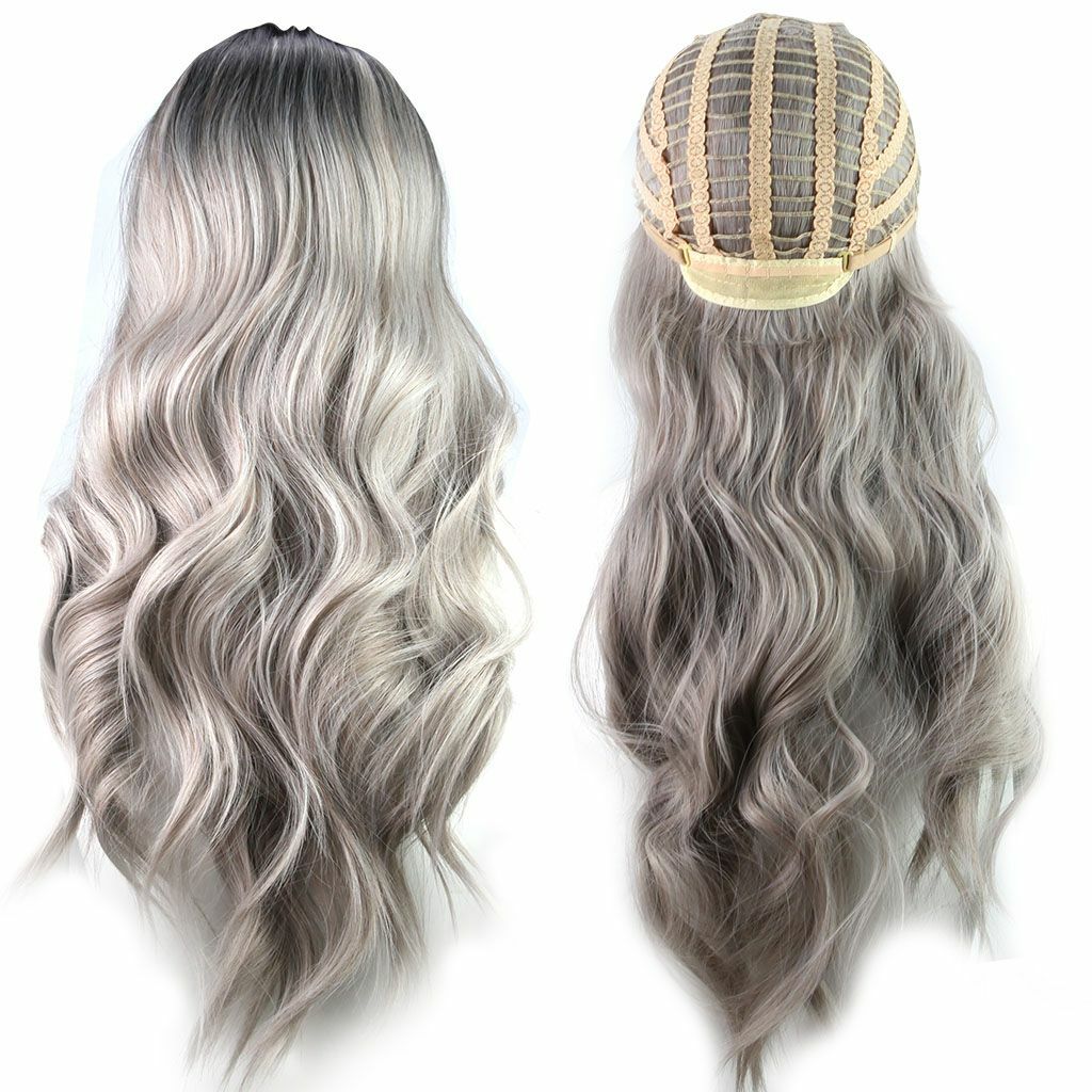 Women’s Wig Long Curly Hair Wigs Hair Ombre Silver for Cosplay Party Daily Use