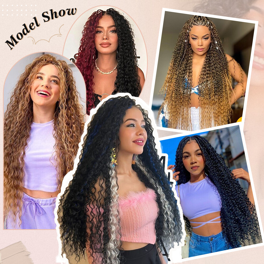 28″ Long Thick Water Wave Hair Extensions Crochet Braids Deep Curly Ocean Weave