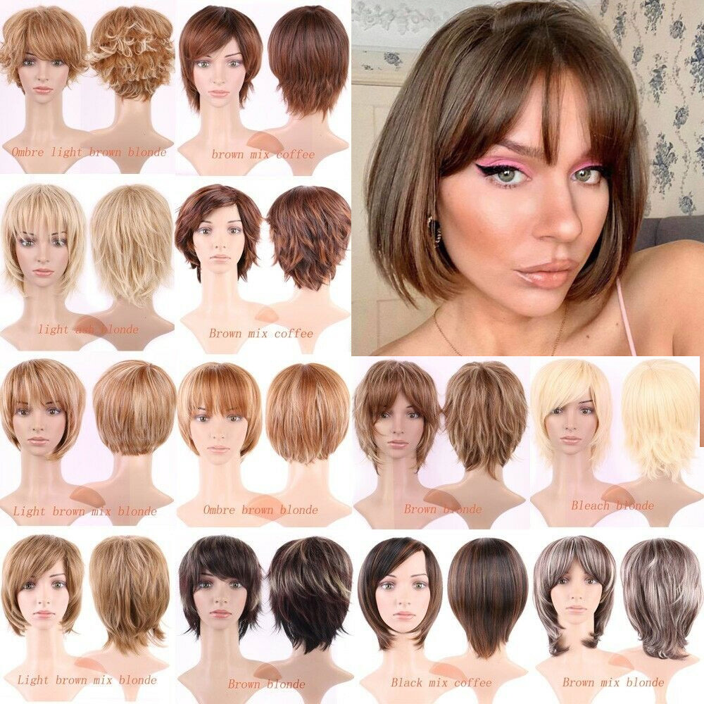 Ladies Party Cosplay Casual Wigs Women’s Short Straight Hair Bob Wigs With Bangs