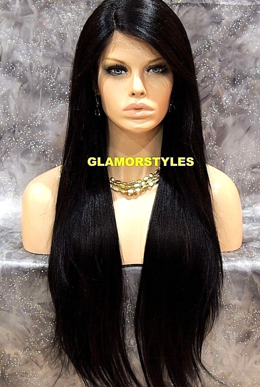 LACE FRONT FULL WIG LONG LAYERED STRAIGHT SIDE PART JET BLACK HEAT OK #1 NWT