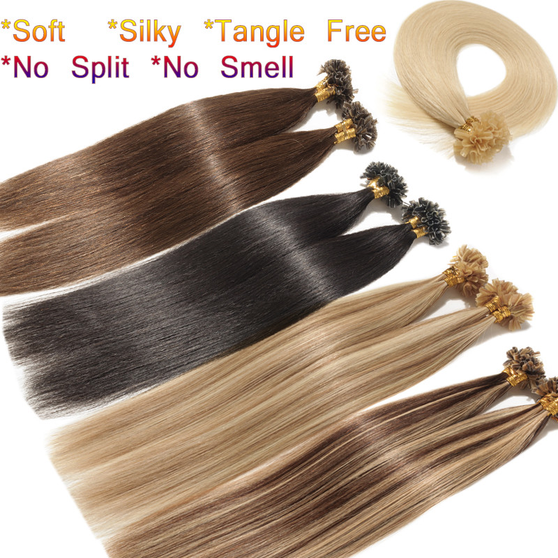 100 Strands U Nail Tip Pre Bonded Fusion Straight Remy Human Hair Extensions C13