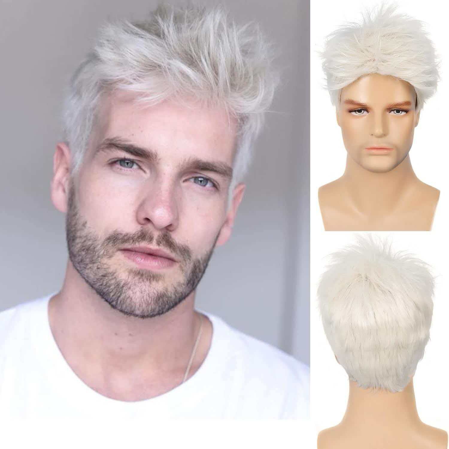 Men’s 6in Short White Wig Full Cosplay Heat Resistant Synthetic Party