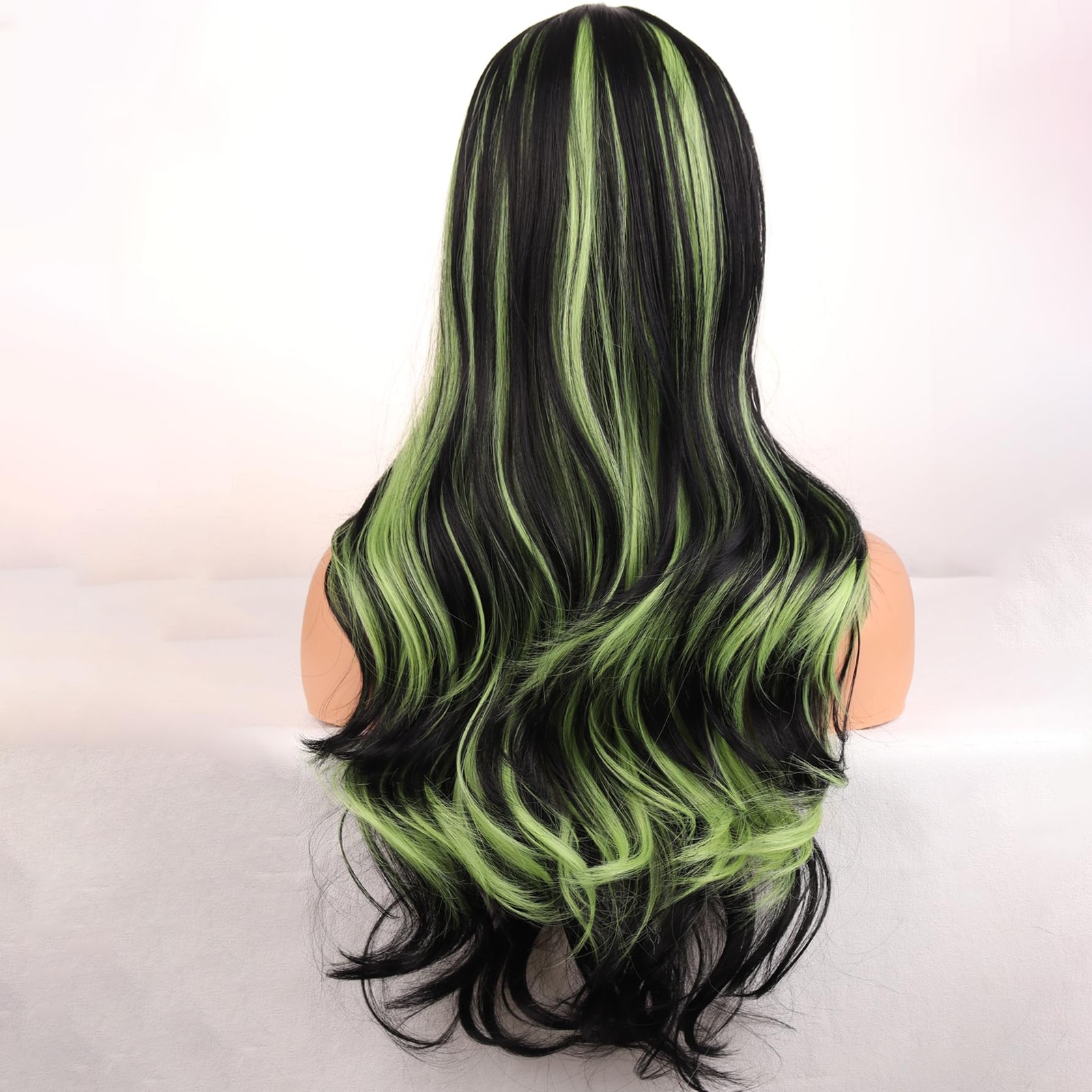 Black And Green Wigs for Women Girls Long Curly Wavy Wig With Bangs Black Gre…