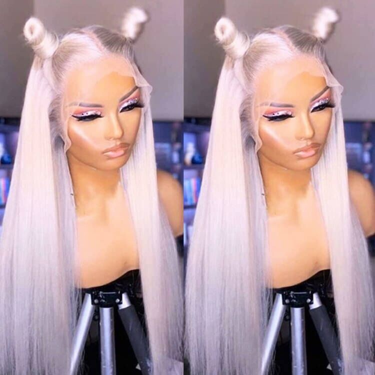 Ice Pink Synthetic Lace Front Wigs Long Straight Soft Hair Heat Resistant Women